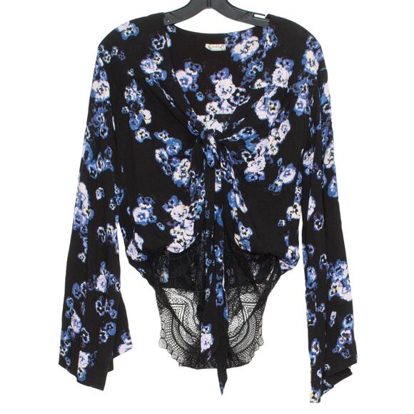 Free People Bodysuit Y2K Whimsigoth Boho Witchy Fairycore Grunge Floral Lace XS - Picture 1 of 6